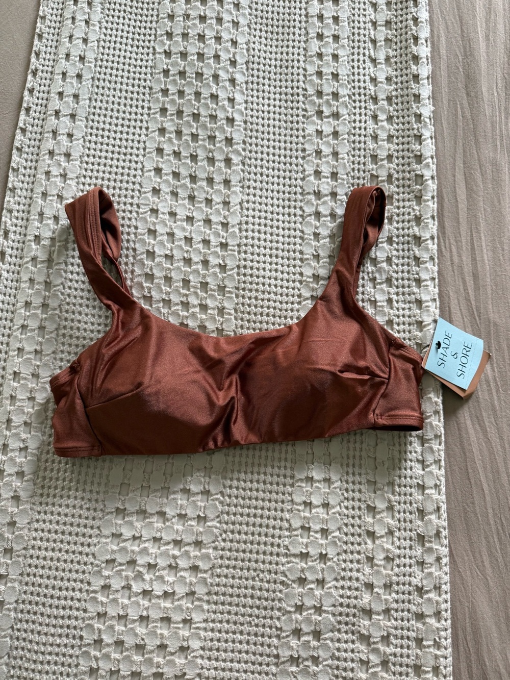 NEW Shade & Shore Rust Brown Scoop Bikini Top Size M